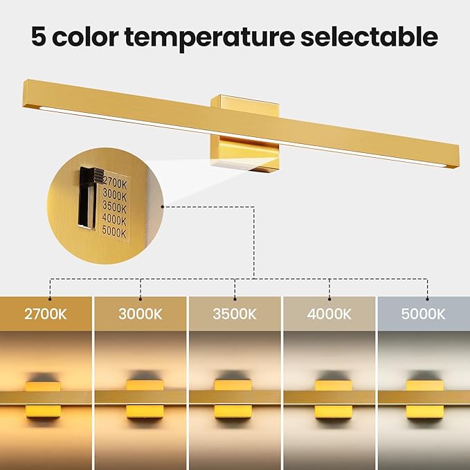 Modern Bathroom Vanity Light Gold Bathroom Light Fixture Over Mirror 32 Inch 26W Dimmable 5CCT LED Vanity Light Bar for Bathroom Mirror Cabinets Bedroom