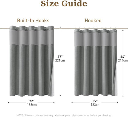 72x87 Ringless Linen Look Shower Curtain with Snap Liner Charcoal Grey | Extra Long Size, 3 in 1 Durable Fabric Shower Curtain, Removable Liner, Waterproof & Washable, Mesh Top Window, Easy Setup