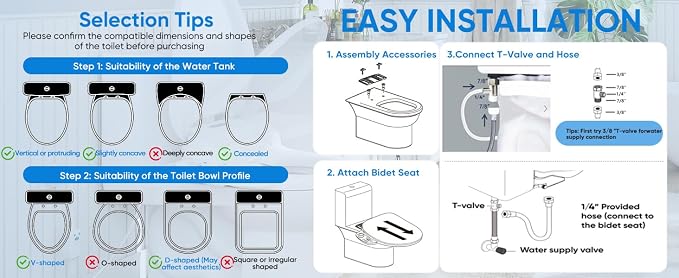 Elongated Bidet Toilet Seat, Smart Heated Toilet Seat with Warm Water and Dryer