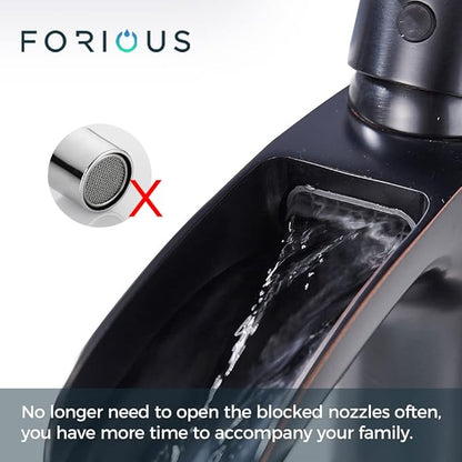 FORIOUS Oil Rubbed Bronze Bathroom Faucet Single Hole, Single Handle Waterfall Bathroom Sink Faucet 1 or 3 Hole with Metal Pop Up Drain and Hose for Vanity RV Restroom