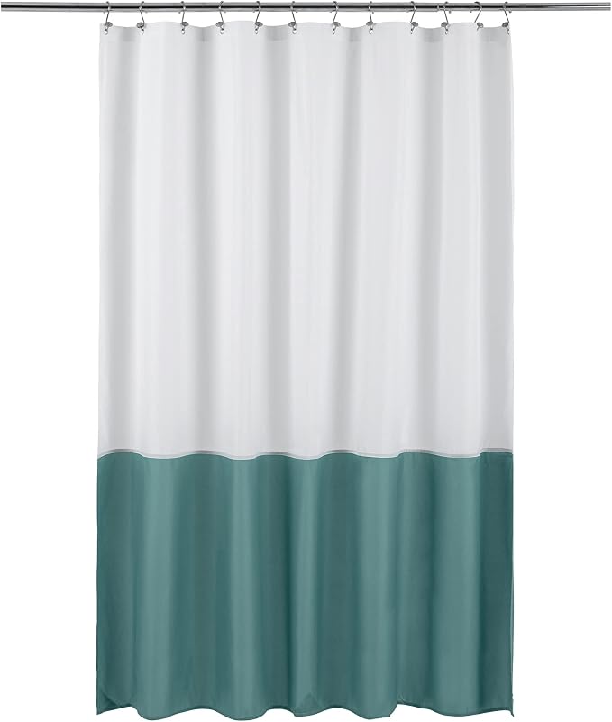 ALYVIA SPRING Waterproof Fabric Shower Curtain or Liner White/Teal, 72x72 | 3 Magnets, Soft Cloth & Hotel Quality, Machine Washable, Light-Weight, Standard Size