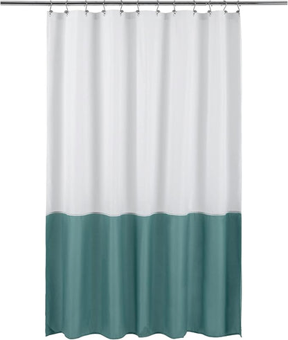 ALYVIA SPRING Waterproof Fabric Shower Curtain or Liner White/Teal, 72x72 | 3 Magnets, Soft Cloth & Hotel Quality, Machine Washable, Light-Weight, Standard Size