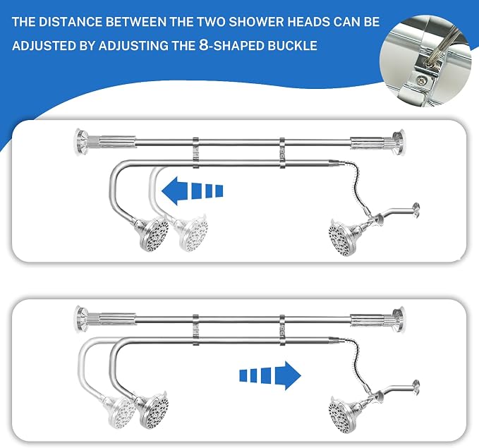 OURBAOFU Tandem Shower Heads, Double Shower Head for Couples, Dual Shower Head System for Two People, High Pressure and Adjustable Double Shower Heads (Silver) | Double Shower Head High Water Pressure,Adjustable 360° Rotation,48–78 In for bathrooms,Sta...
