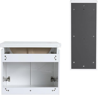 24 Inch Bathroom Vanity with Sink Combo,24'' Floating Bathroom Vanity with Sink, Modern Wall Mounted Cabinet Set with 12'' Side Cabinet Combo,White