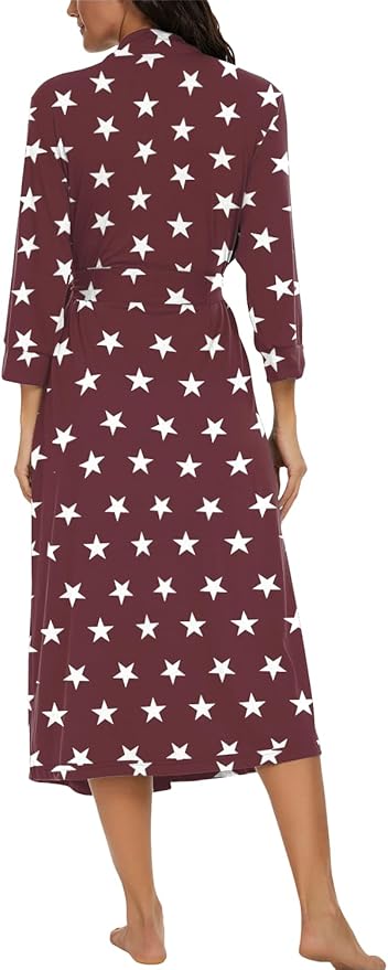 VINTATRE Women Kimono Robes Long Knit Bathrobe Lightweight Soft Knit Sleepwear V-neck Casual Ladies Loungewear