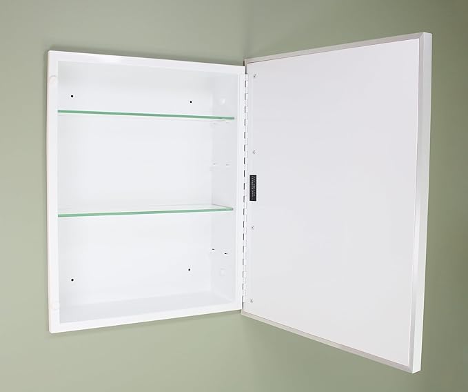 Fox Hollow Furnishings 16x20 Parker Metro Metal Framed Rectangle Recessed Bathroom Medicine Cabinet, Floating Mirror, 14x24 in-Wall Opening, Adjustable Glass Shelves, Magnet Close, Brushed Nickel