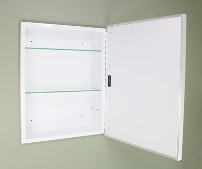 Fox Hollow Furnishings 16x20 Parker Metro Metal Framed Rectangle Recessed Bathroom Medicine Cabinet, Floating Mirror, 14x24 in-Wall Opening, Adjustable Glass Shelves, Magnet Close, Brushed Nickel