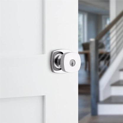 Kwikset Arroyo Knob Entry Door Knob with Lock and Key, Secure Keyed Handle Exterior Doorknob, Front Entrance and Bedroom, Polished Chrome, Pick Resistant SmartKey Rekey Security