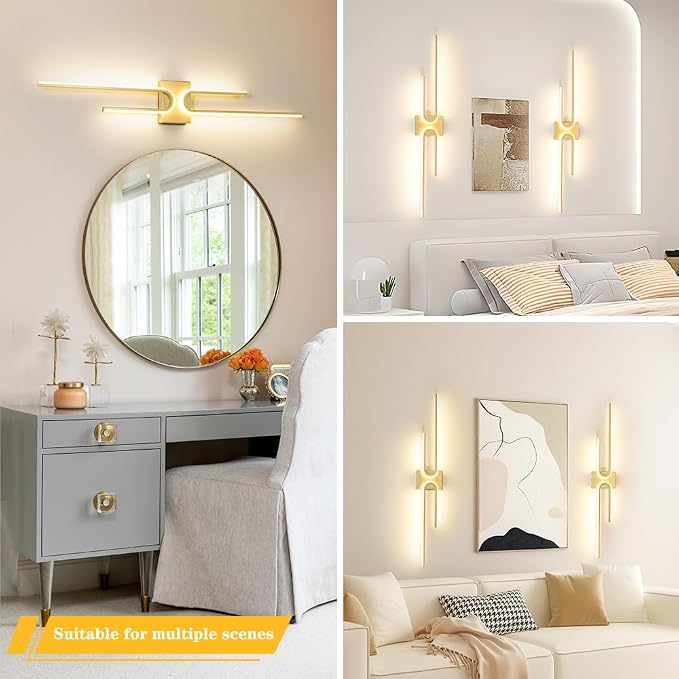 Modern LED Bathroom Vanity Light, Dimmable Vanity Light Fixture, Gold Bathroom Light Fixtures over Mirror, Wireless LED Wall Sconce with Remote Control, 39.17 Inch Wall Light for Bedroom, Living Room