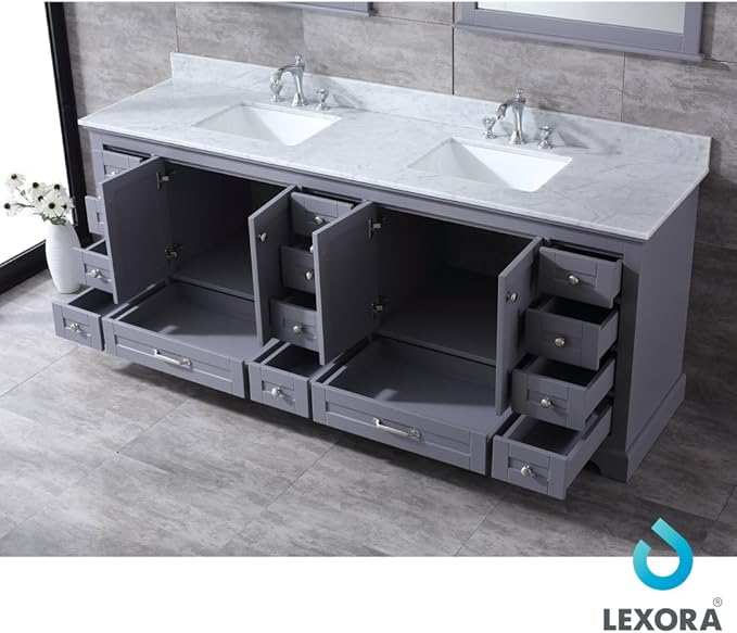 Dukes Double Bath Vanity Set - Carrara Marble Top & Mirror Dark Grey