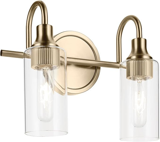 Kichler Kavi 12.5" 2-Light Vanity Light with Clear Glass in Champagne Bronze, Damp Rated, for Bathroom, Powder Room, Over a Mirror, (12.5" W x 10" H), 55210CPZ