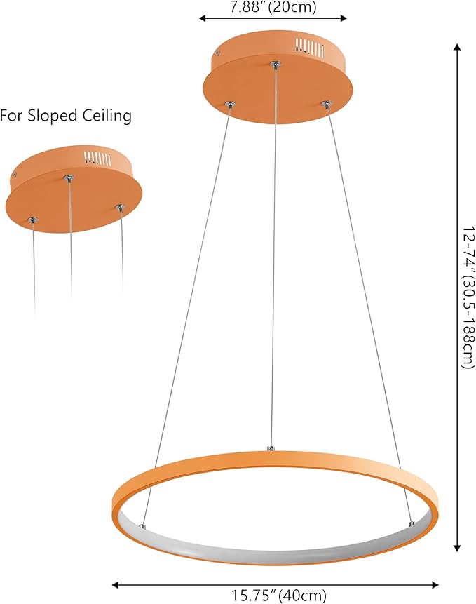 JONATHAN Y 15.75" Orange Modern Integrated LED Pendant Light, Dimmable Round Hoop Chandelier for Kitchen Island, Dining Room, Adjustable Height Metal Hanging Light (JYL7202G)