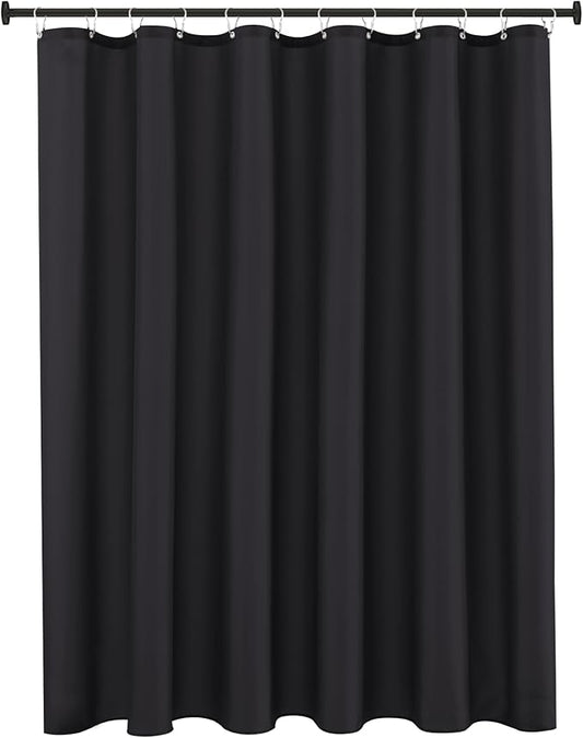 Biscaynebay Hotel Quality Fabric Shower Curtain Liner 72 Inch by 72 Inch, Black Water Resistant Bathroom Curtains Rust Resistant Grommets & Weighted Bottom Hem Machine Washable
