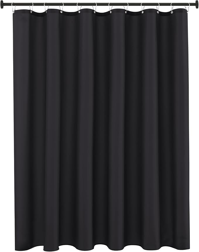 Fabric Shower Curtain Liner 72"W x 65"L-Black Short Height Shower Liners | Hotel Quality Water Resistant Shower Liners for Bathroom-Machine Washable Cloth Polyester Bath Curtain-Rental Apartment Home