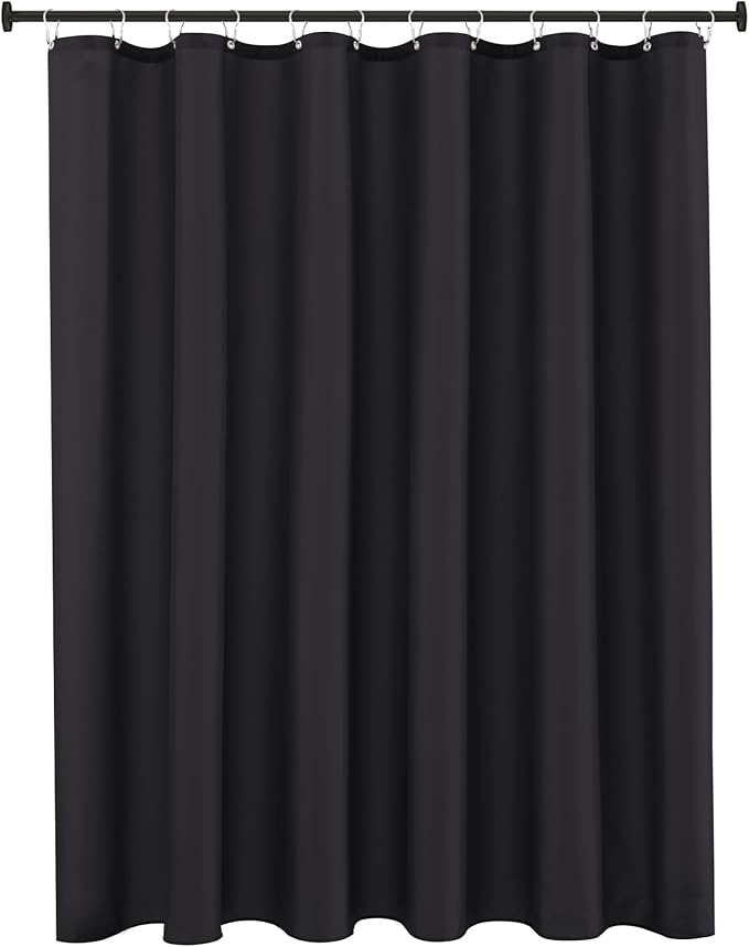 Fabric Shower Curtain Liner 72"W x 96"L-Black Extra Long Shower Liners | Hotel Quality Water Resistant Machine Washable Shower Liner-Cloth Polyester Light Weight High Ceilings Bathroom Curtain Liner