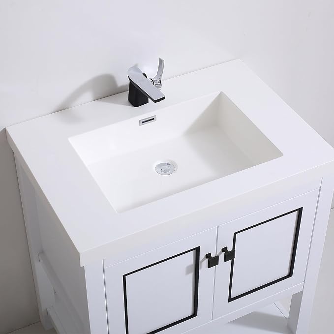 Dowell 31" Bathroom Sink,Single Bowl Vanity Basin,Rectangular Drop-In Bathroom Sink with Overflow,White-000 3122BP