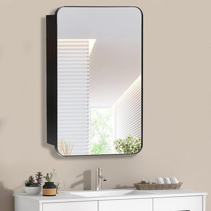 Bathroom Medicine Cabinet with 20x30 Inch Black Framed, Wall Cabinet with Mirror, Modern Surface Mount or Recessed Mounted, Medicine Cabinet with Storage for Bathroom