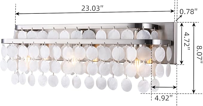 TOCHIC Bathroom Vanity Light with Natural Capiz Shell Shade, Brushed Nickel Coastal 3 Lights Vanity Light, Modern Wall Mount Lighting Fixture for Mirror Cabinets, Powder Room, Bedroom Living Room 23”W