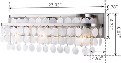 TOCHIC Bathroom Vanity Light with Natural Capiz Shell Shade, Brushed Nickel Coastal 3 Lights Vanity Light, Modern Wall Mount Lighting Fixture for Mirror Cabinets, Powder Room, Bedroom Living Room 23”W