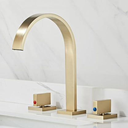 Bathroom Basin Mixer Faucet 3 Hole Brass Hot and Cold Water Double Handle 3 Hole Basin Faucets-Brushed Gold