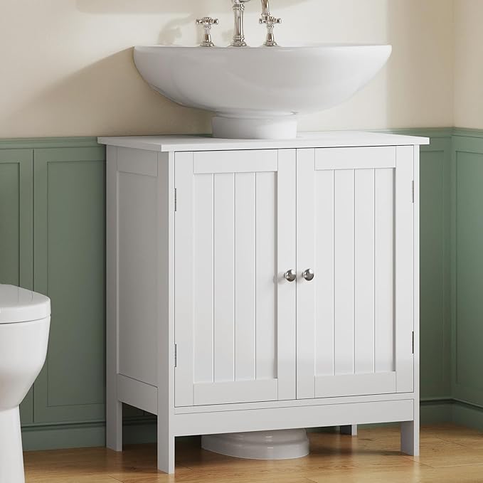 TEENFON Pedestal Sink Storage Cabinet, Under Sink Cabinet with 2 Doors & Shelf, Under Bathroom Sink Cabinet, Pedestal Sink Storage for Bathroom, White