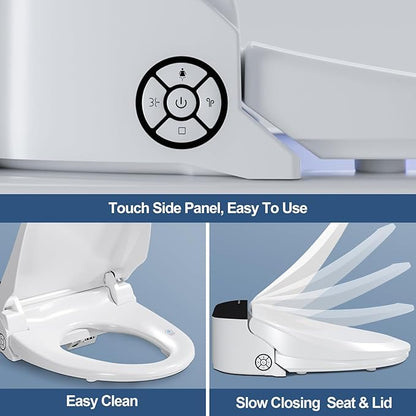 Combier Bidet Toilet Seat with Heated Warm Water & Nozzle Wash, Auto-Dry, Quiet Close Lid, Wireless Remote - Electric Bidet Seat 102S-B(Elongated)