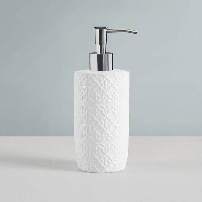 Martha Stewart Tara Bath Accessory Set Medallion, White | Coordinated Look for Bathroom, OEKO-TEX Certified