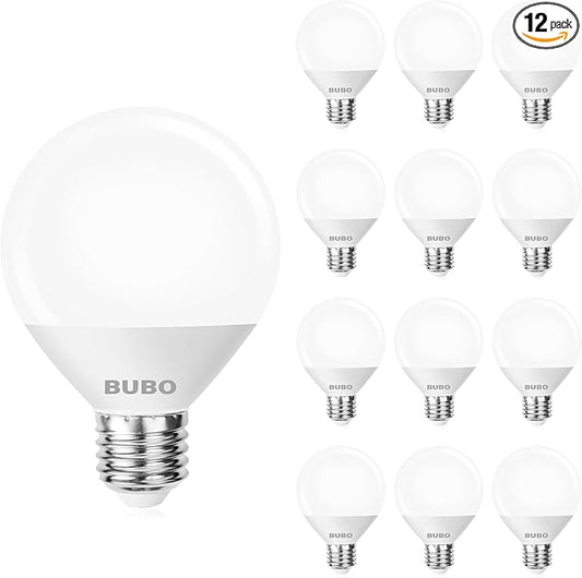 BUBO Vanity Light Bulbs 60 Watt Equivalent, Globe Light Bulbs Cool White 4000K, Bathroom Light Bulbs, Round Light Bulbs, G25 LED Light Bulbs 800 Lumens, E26 Medium Base, 7W, Non-Dimmable, 12 Pack
