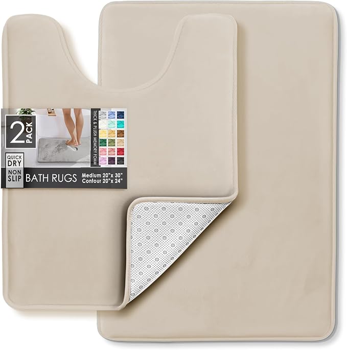 Clara Clark Bathroom Rugs, Velvet Memory Foam Bath Mat, Non-Slip Bath Rugs, Machine Wash, Dries Quickly, Ultra Soft Plush Bath Mats for Bathroom,