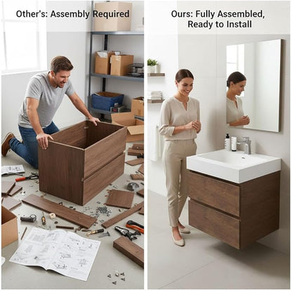 24" Floating Bathroom Vanity with Sink, Modern Bathroom Cabinet with Top and Soft Close Drawers, Spacious Storage for Small Space, Walnut - Lavanda Collection