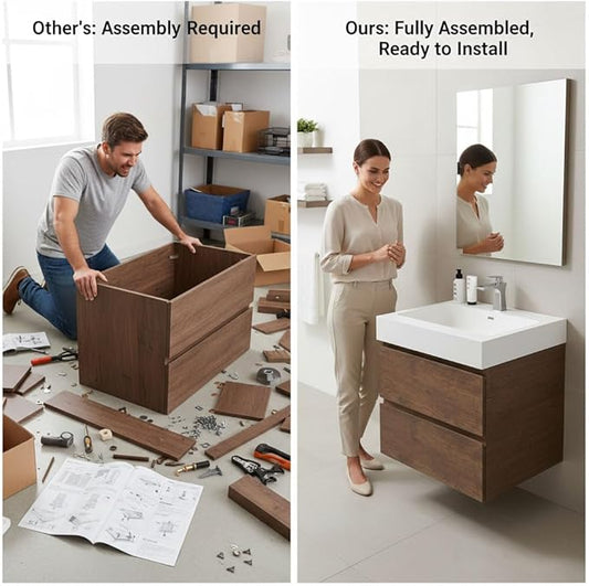 24" Floating Bathroom Vanity with Sink, Modern Bathroom Cabinet with Top and Soft Close Drawers, Spacious Storage for Small Space, Walnut - Lavanda Collection