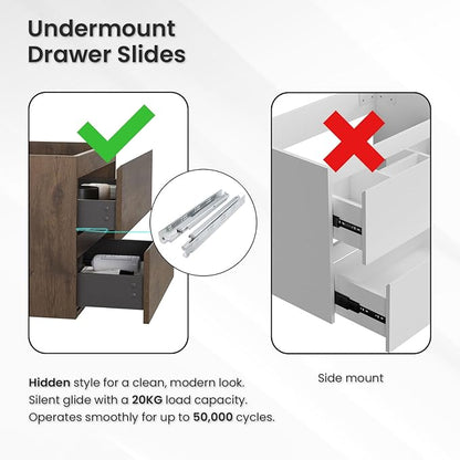36" Floating Bathroom Vanity with Black Sink, Modern Bathroom Cabinet with Top and Soft Close Drawers, Spacious Storage for Small Space, Walnut - Lavanda Collection