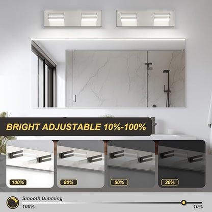 OKELI 2-Light Bathroom Vanity Light Fixture Brushed Nickel Modern Mirror Front Lamp for Bathroom, Stairs, Hallway Bedside Dimmable Cold White 24W ETL Listed, 350° Adjustable Lamp Head