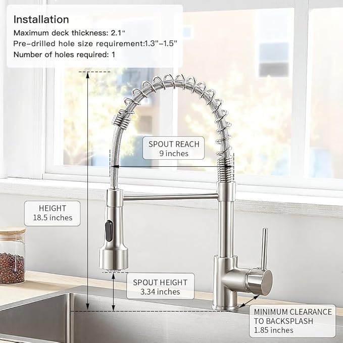 OWOFAN LED Light Kitchen Faucet with Pull Down Sprayer Sus304 Stainless Steel Industrial Single Handle Faucet for Farmhouse Camper Laundry Utility Rv Wet Bar Sinks Brushed Nickel 9005SN