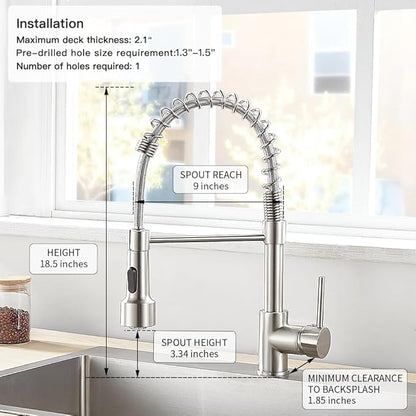 OWOFAN LED Light Kitchen Faucet with Pull Down Sprayer Sus304 Stainless Steel Industrial Single Handle Faucet for Farmhouse Camper Laundry Utility Rv Wet Bar Sinks Brushed Nickel 9005SN