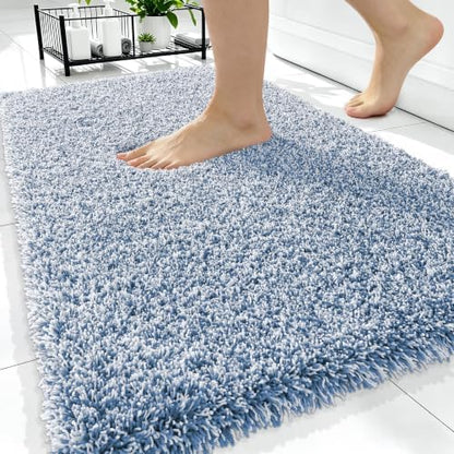 OLANLY Microfiber Soft Bathroom Rugs Mats 34x21, Cornflower Blue and White