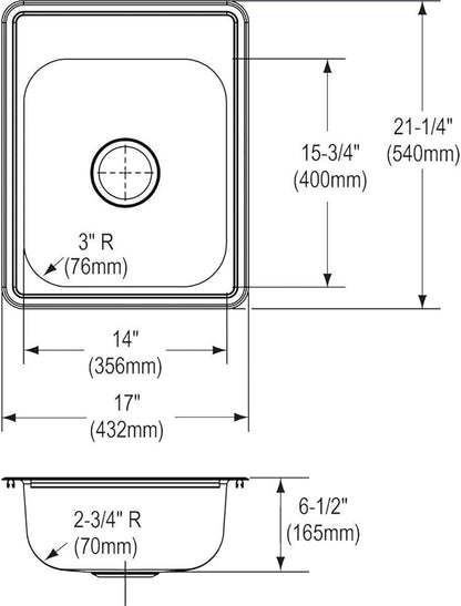 Elkay Dayton D117213 Single Bowl Top Mount Stainless Steel Bar Sink