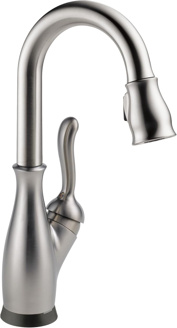 Delta Leland Touchless Bar Faucet with Touch Technology, Brushed Nickel Prep Sink Faucet with Pull Down Sprayer, Single Hole, SpotShield Stainless 9678TL-SP-DST