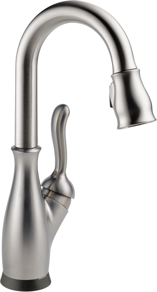 Delta Leland Touchless Bar Faucet with Touch Technology, Brushed Nickel Prep Sink Faucet with Pull Down Sprayer, Single Hole, SpotShield Stainless 9678TL-SP-DST