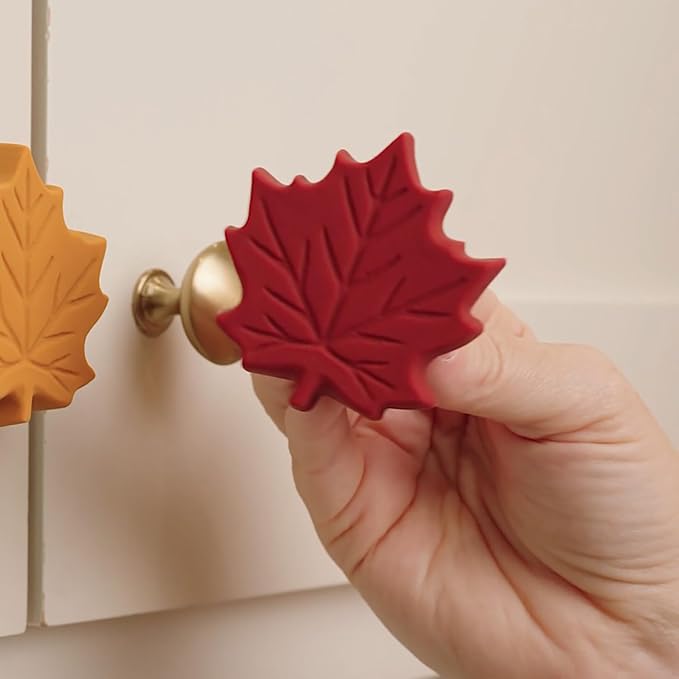 Knobēz 12pk Fall Cabinet Knob Covers - Leaf Decorative Knob Covers | Holiday knob covers for cabinets and drawers. Stretchy fabric fits 1 to 1.5 inch hardware. Seasonal home decor upgrade