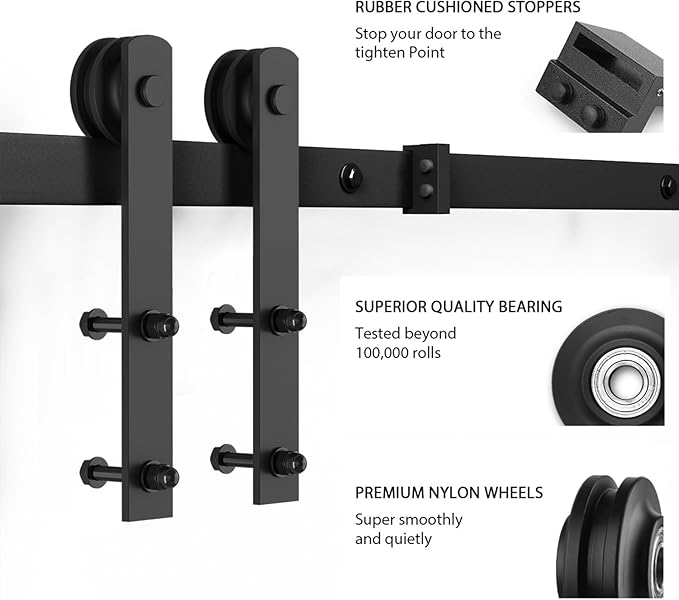 SMARTSTANDARD 6.8 FT Heavy Duty Sturdy Sliding Barn Door Hardware Kit, Black, (Whole Set Includes 1x Pull Handle Set & 1x Floor Guide) Fit 36"-40" Wide Door Panel (I Shape Hanger)