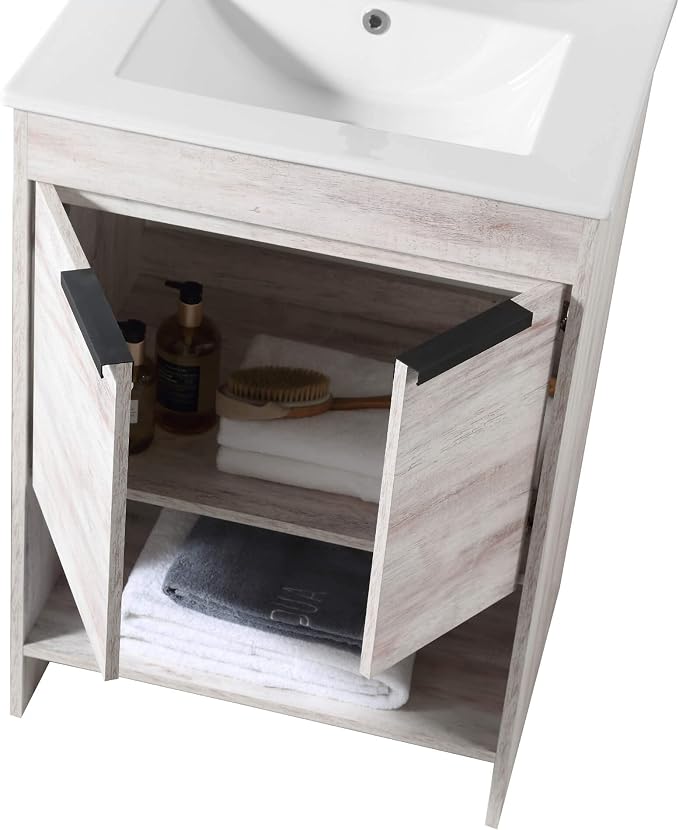 Phoenix 24 Inch Bathroom Vanity with Sink – Modern Design, Soft-Close Doors, Storage Drawers, Durable Build – Rustic White for Small Bathrooms (Full Assembly Required)