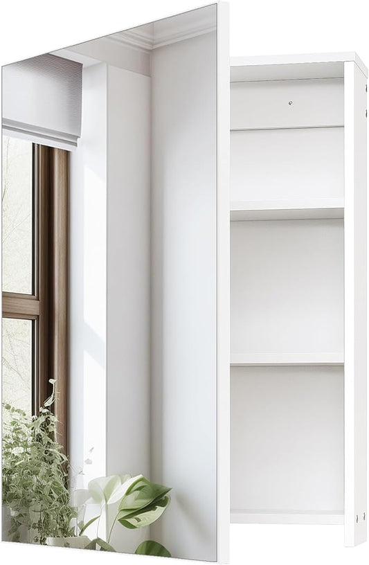 Wall-Mounted Bathroom Vanity with Mirror, Medicine Cabinet with Storage Function, Hanging Storage Cabinet, Adjustable Shelves, White