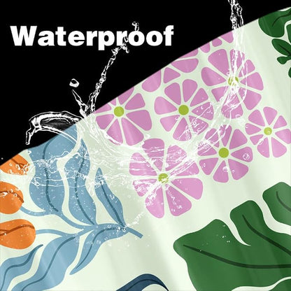 JAWO Retro Shower Curtain Vintage Abstract Boho Floral Shower Curtains for Bathroom Decor Green Teal Botanical Geometric Groovy Aesthetic Pattern Shower Curtain Sets with Hooks, 70X70IN