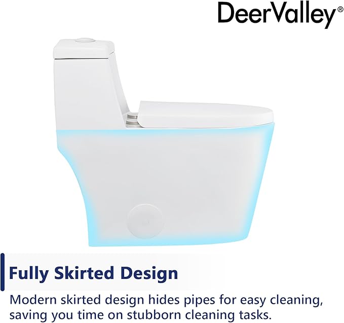 DeerValley Elongated One-Piece Toilet with Standard Height 1.1/1.6 Dual Flush Toilets with Soft Closing Seat and White Button