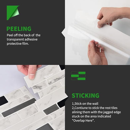LONGKING 10-Sheet Peel and Stick Tile Backsplash, Vinyl Self-Adhesive Tile Stickers for Kitchen, Bathroom, White Marble | Peel and stick backsplash, vinyl PVC, marble, waterproof, kitchen bathroom wall, 10-sheet, set B
