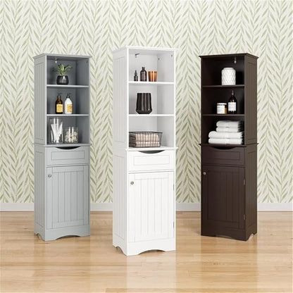 RiverRidge, White Ashland Bathroom Freestanding Storage Cabinet with Three Open Shelves and Drawer