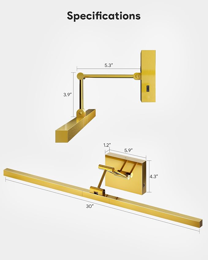 VONLUCE 30" Modern LED Bathroom Vanity Light, Brushed Gold | 3CCT, Flicker-free, 360° Rotatable Head & Swing Arm, IP44 waterproof Bathroom Light Fixture Over Mirror for Bathroom, Picture