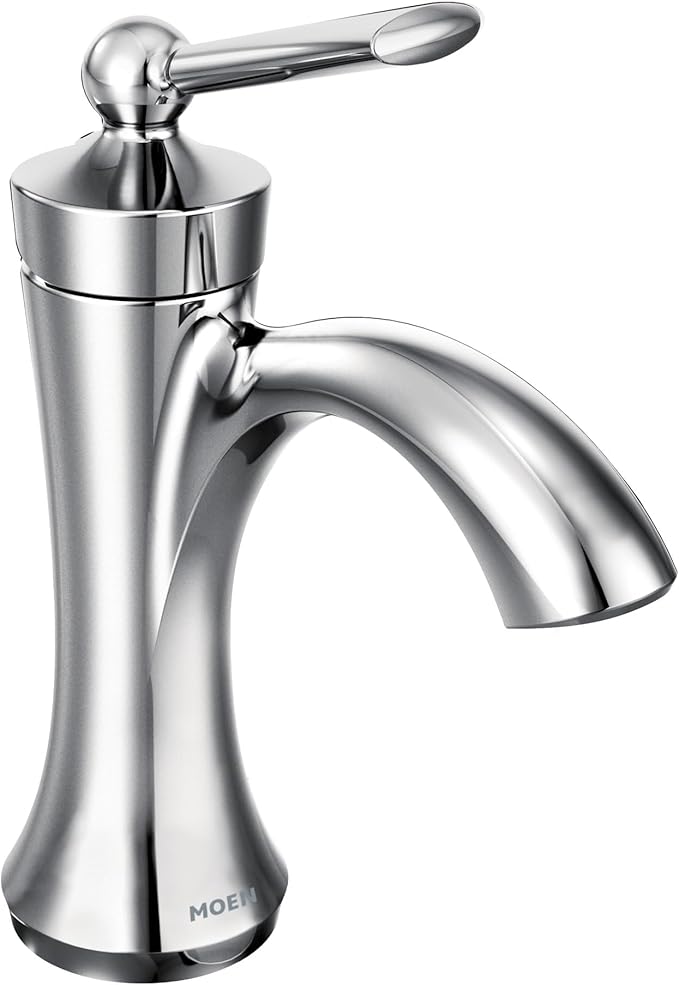 Moen Wynford Chrome One-Handle High-Arc Bathroom Faucet with Drain Assembly for One or Three Hole Setups, 4500