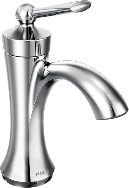 Moen Wynford Chrome One-Handle High-Arc Bathroom Faucet with Drain Assembly for One or Three Hole Setups, 4500